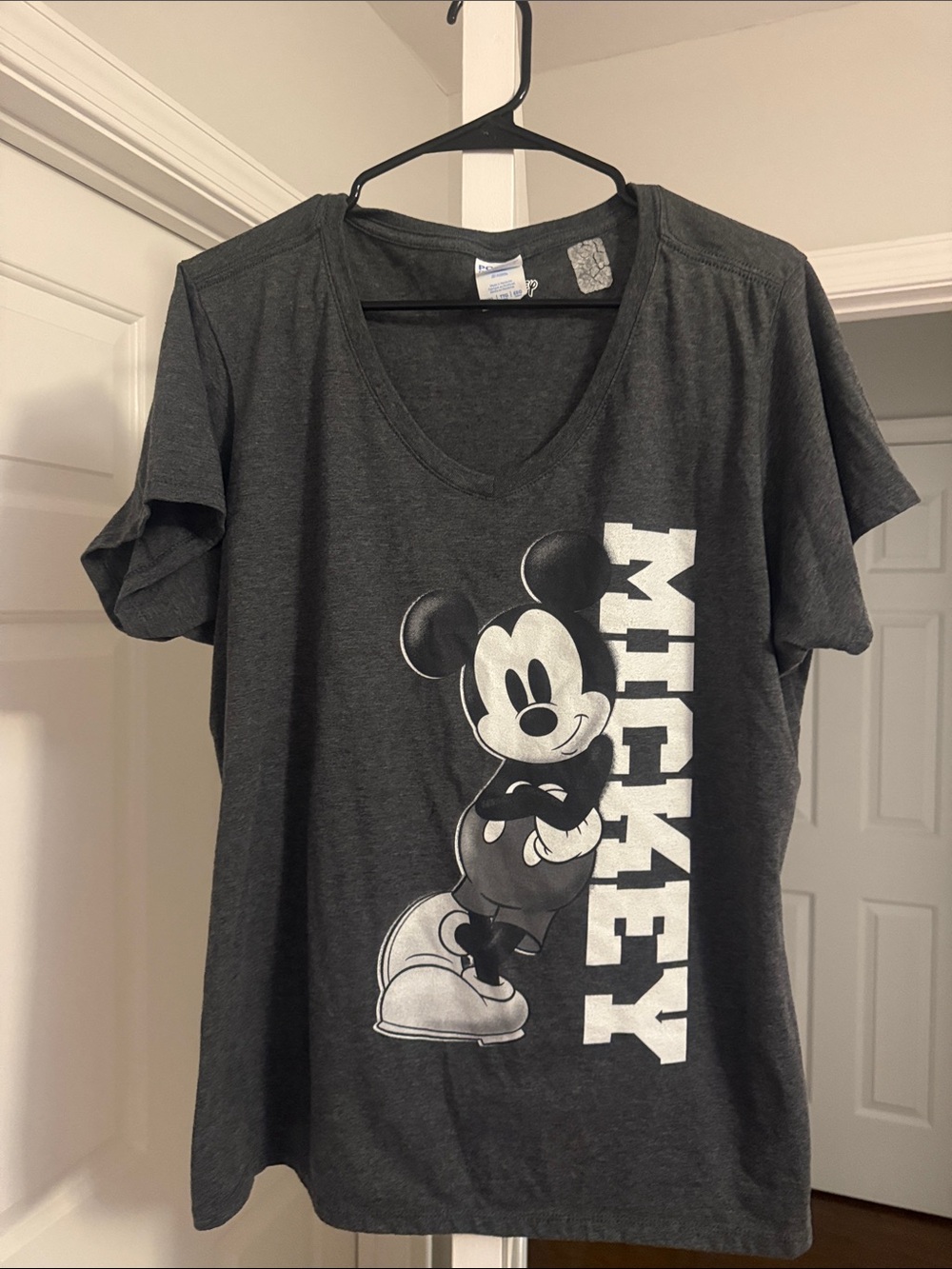 Port and Company Charcoal Mickey Mouse Graphic V-Neck Tee
